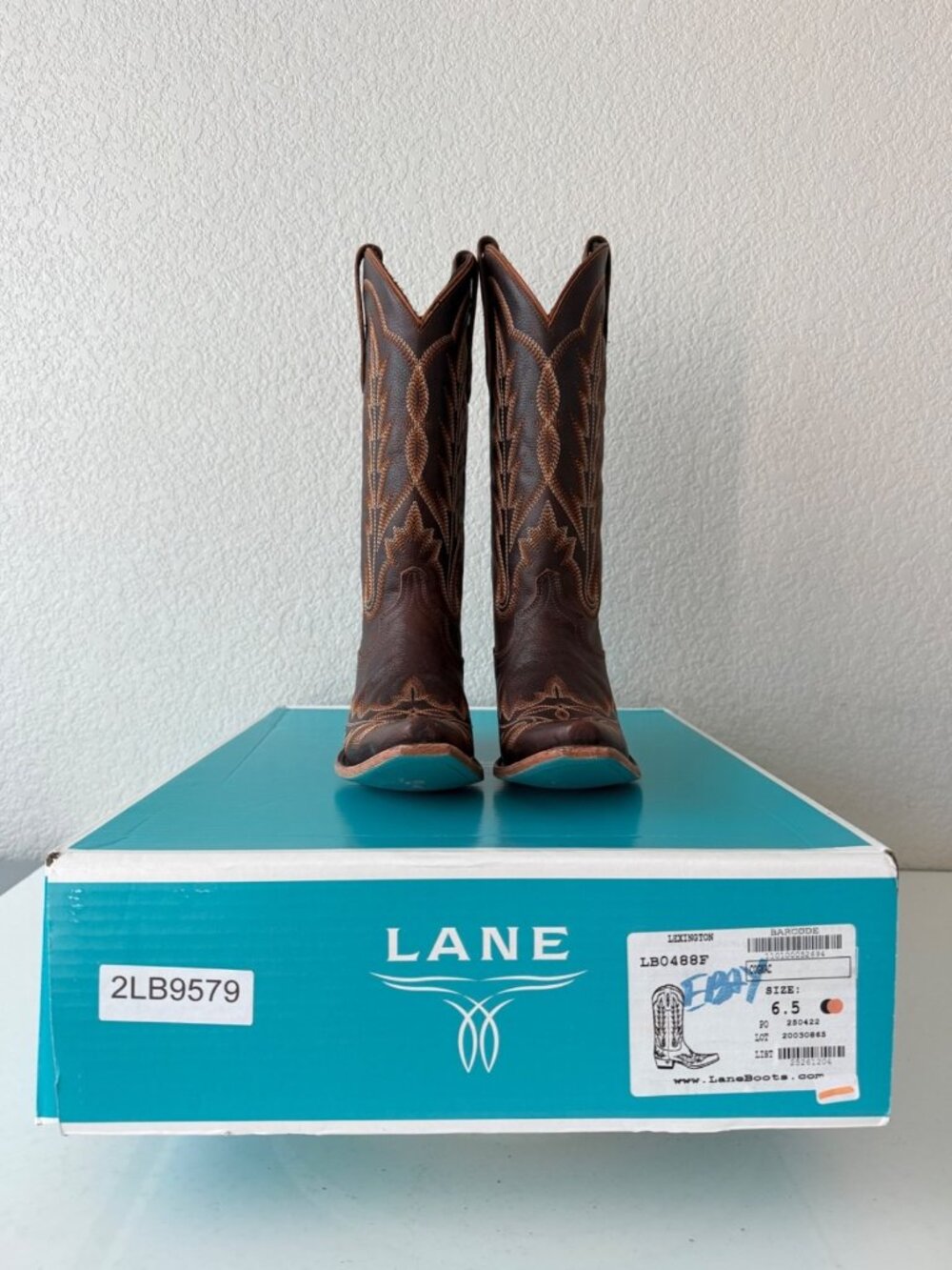 Lane LEXINGTON Cognac Brown Cowboy Boots Womens 6.5 Western Cowgirl Mid Calf - Picture 10 of 11